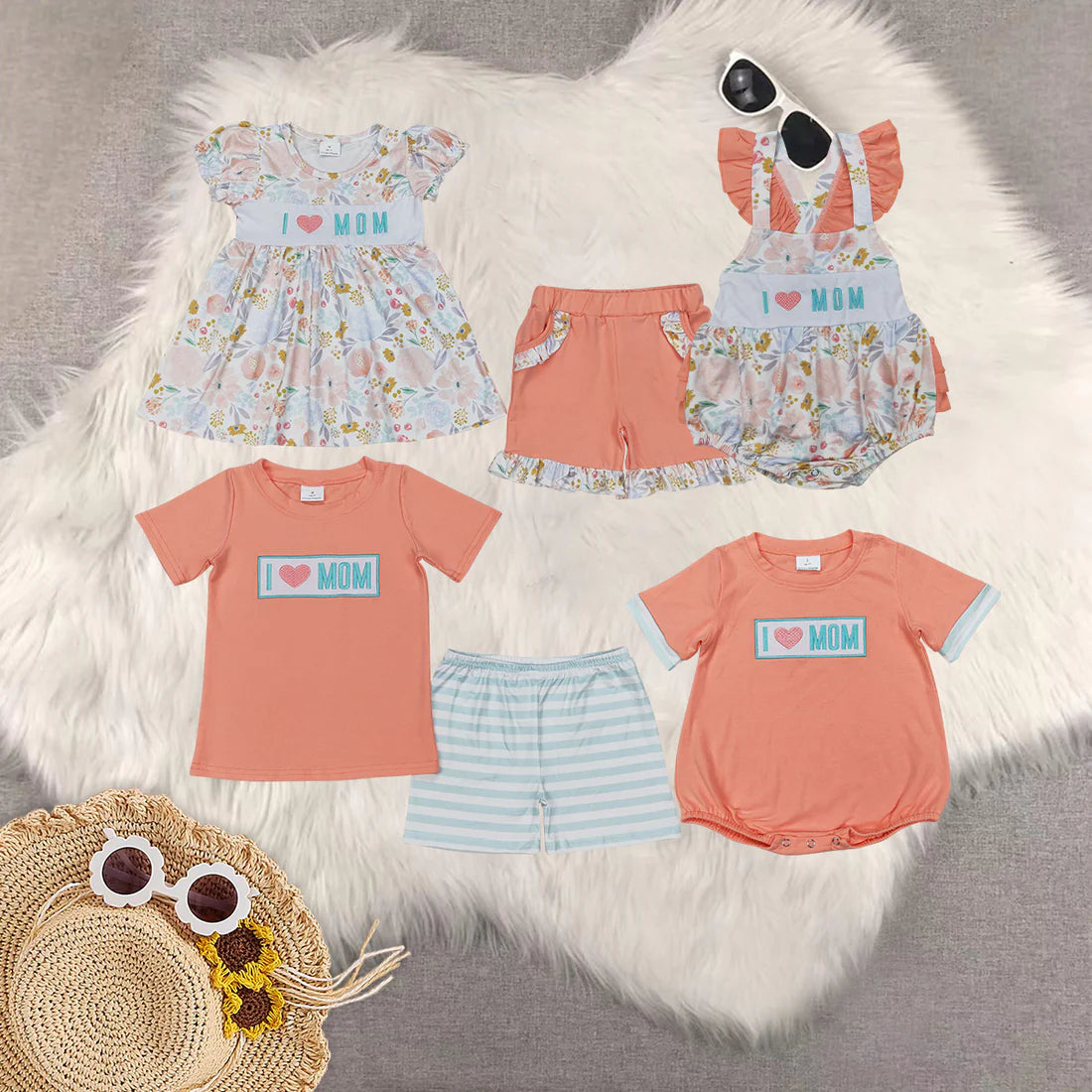 Embroidery i love mon flowers orange RTS Sibling Clothes