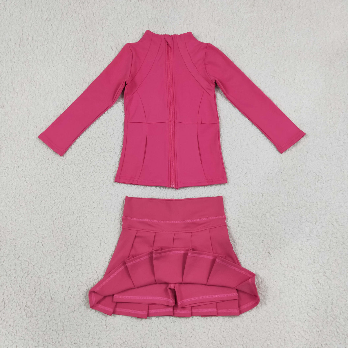 GLD1703 Yoga Hot Pink Zipper Long Sleeve Skorts Girls Set