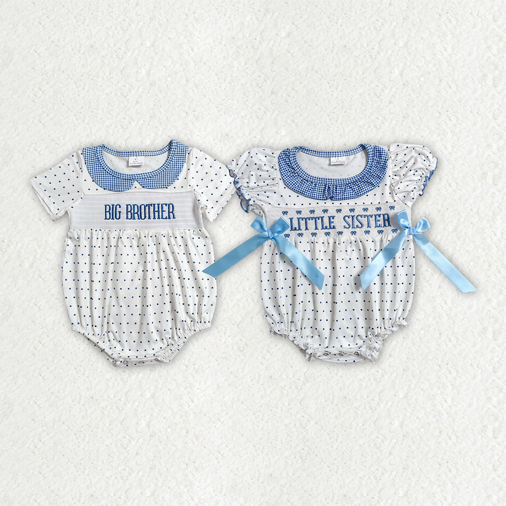 Embroidery Smocked Big Brother/Little Sister Romper RTS Sibling Clothes