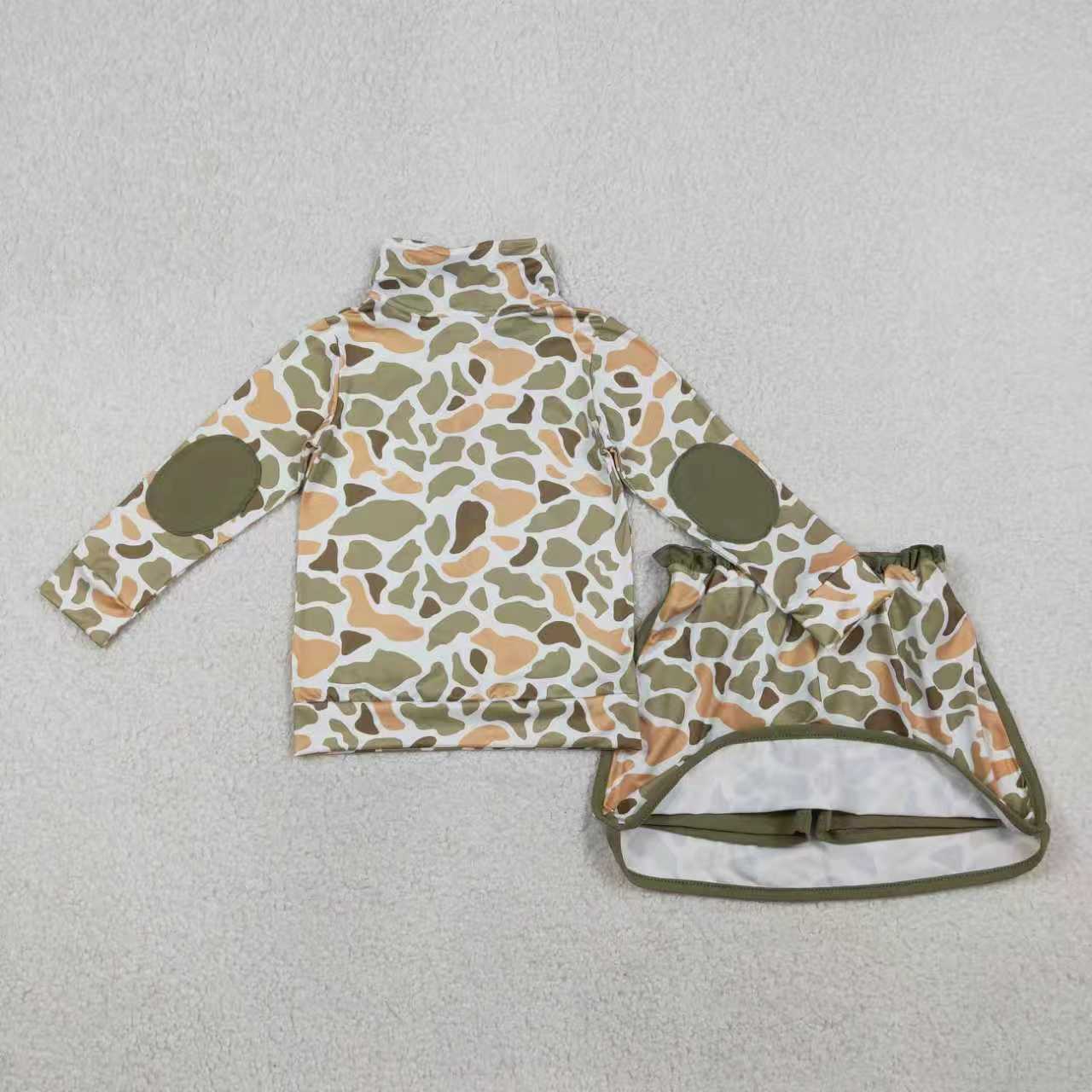 Hunting Camo Zipper Long Sleeve Skorts Girls Set RTS Sibling Clothes