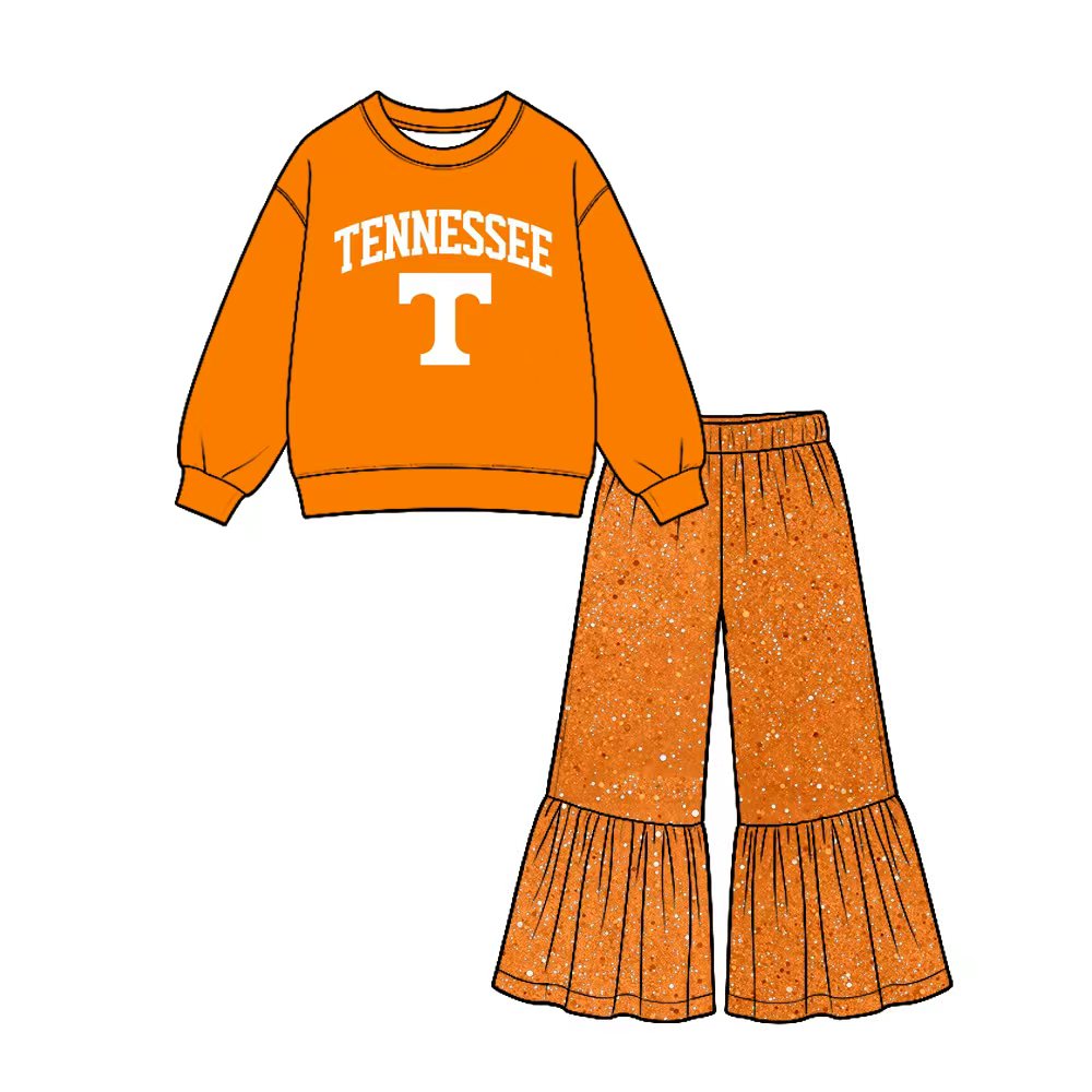Custom Moq 5 TENNESSEE Orange Long Sleeve Orange Sequin Pants Girls Set