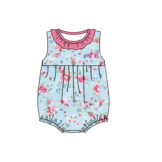 custom style flowers blue 2 sleeveless girls romper