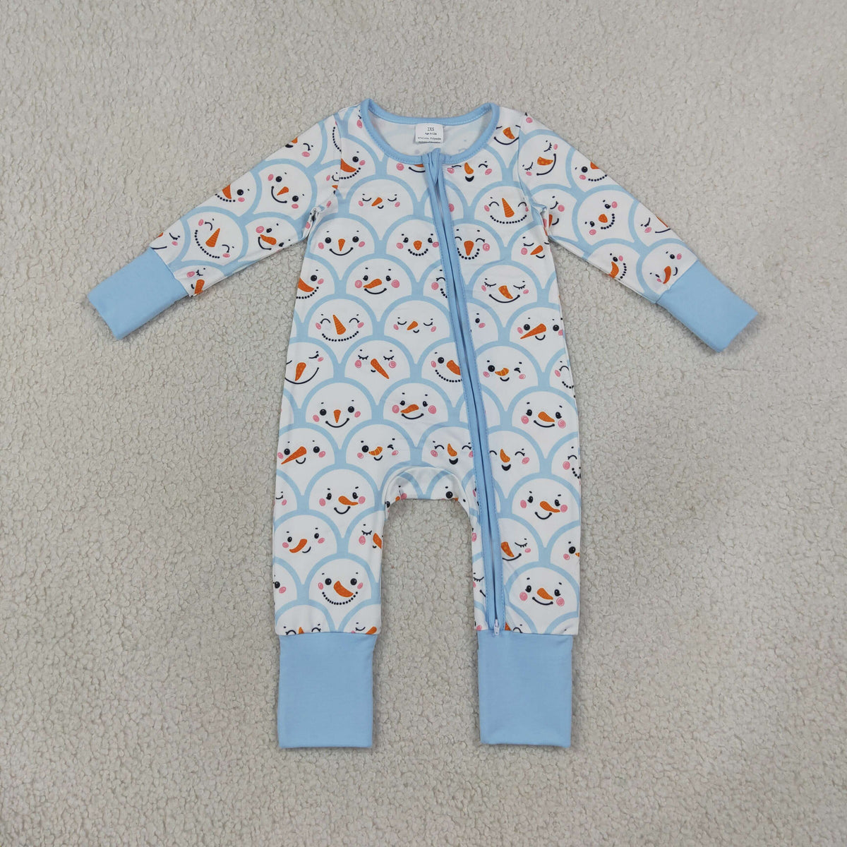LR3166 Christmas Santa Blue Zipper Long Sleeve Girls Romper