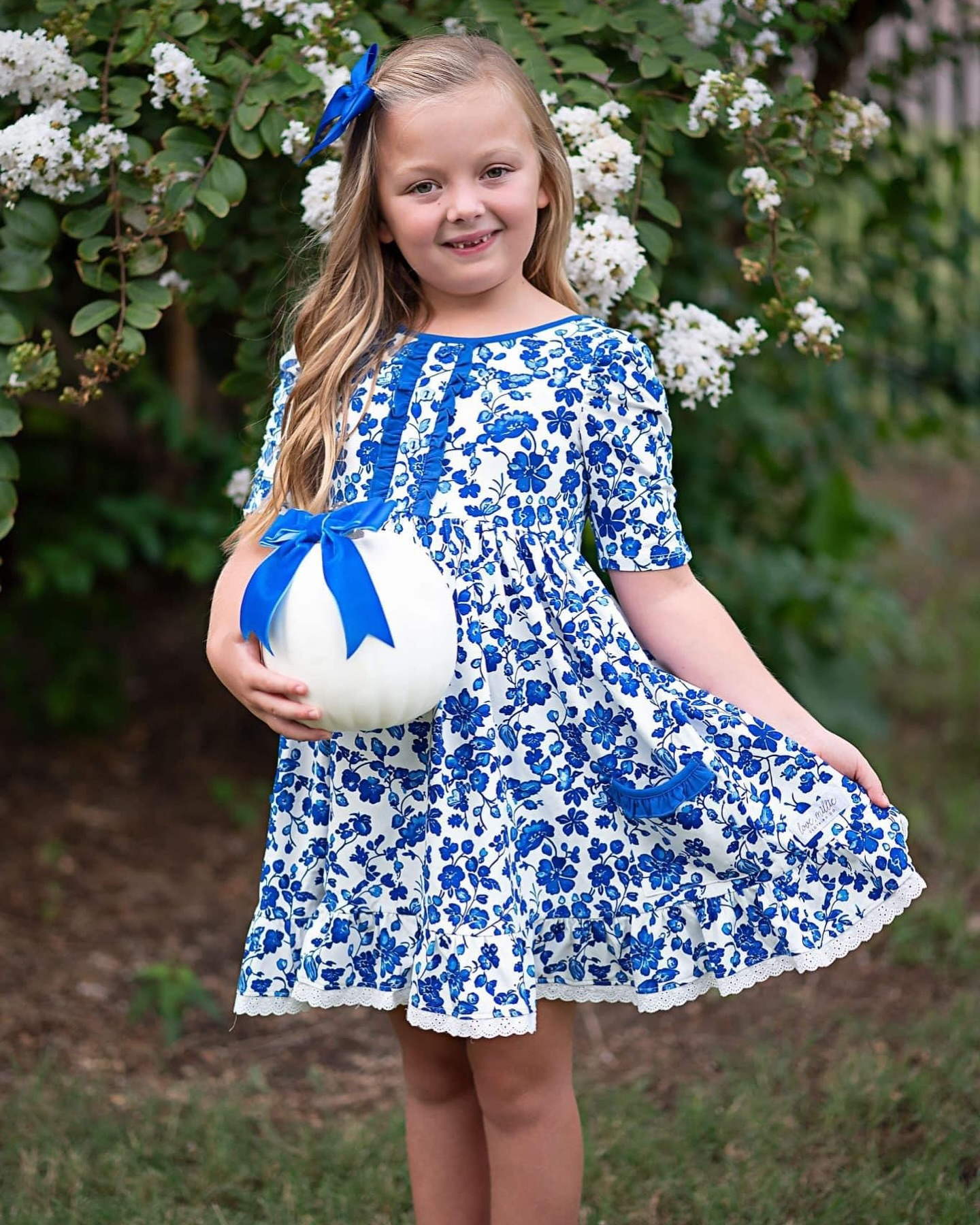 Preorder GSD1455 blue cute flowers short sleeve girls floral dress