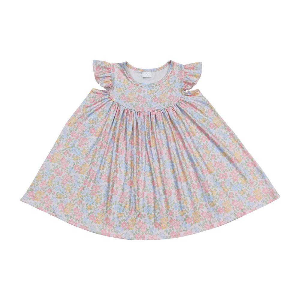 GSD0962 colorful flowers pink flutter sleeve girls dress