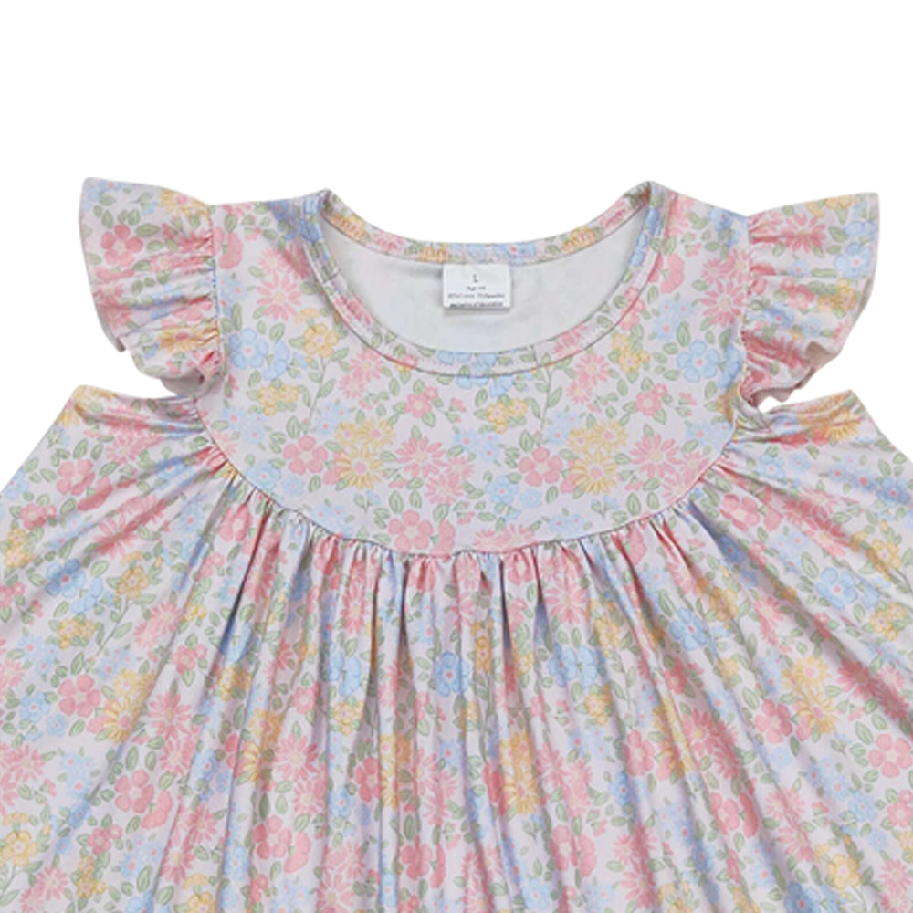 GSD0962 colorful flowers pink flutter sleeve girls dress