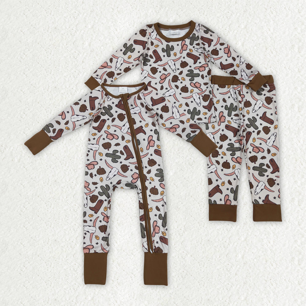 Western cactus cow boot pajamas/romper RTS Sibling Clothes