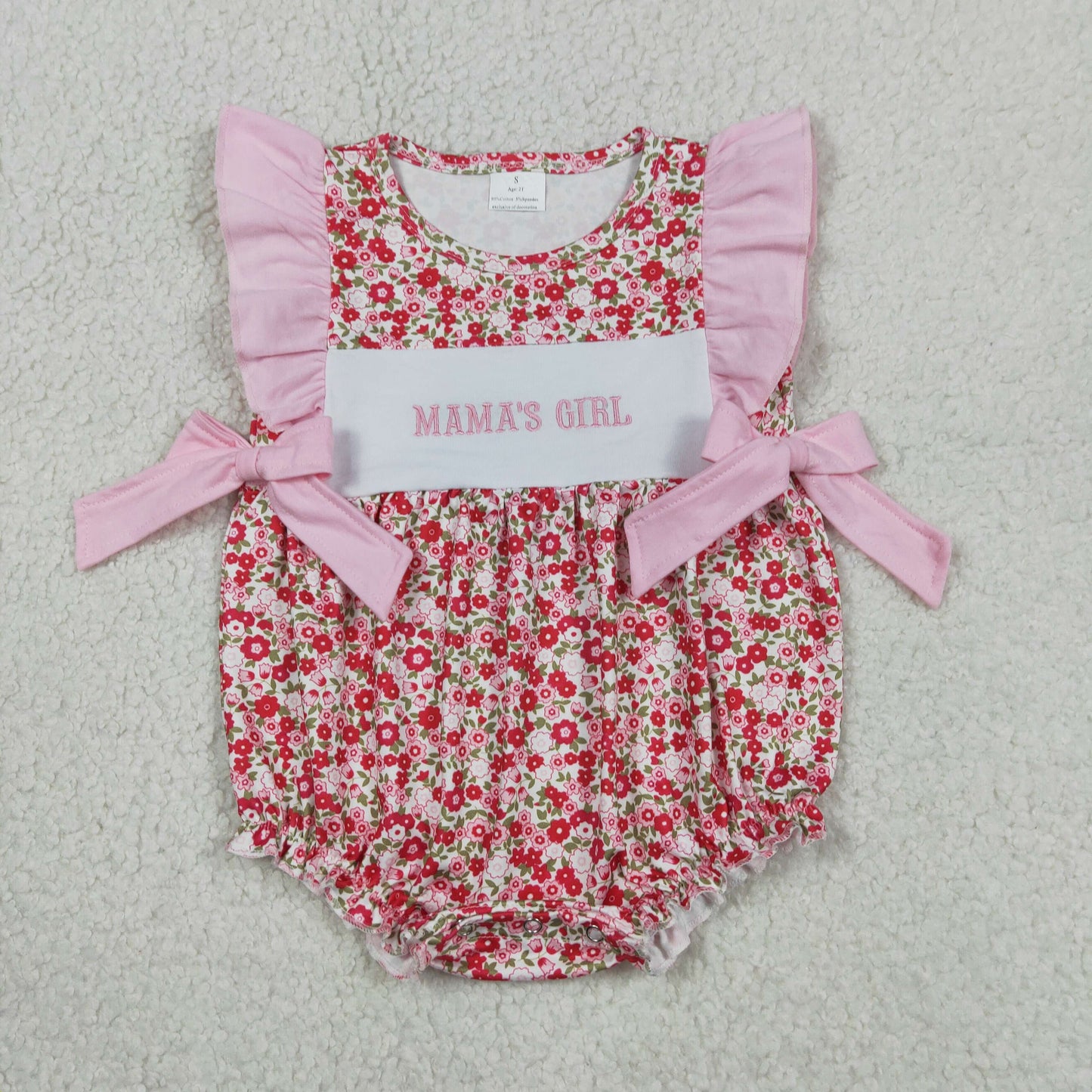 Embroidery SR3939 Mama's Girl Pink Flowers Flutter Sleeve Girls Romper