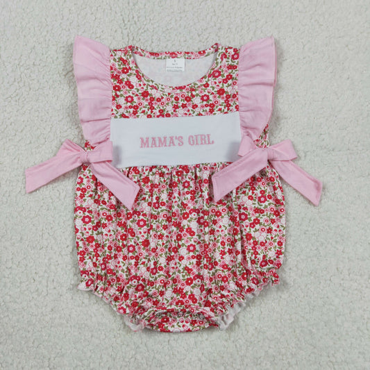 Embroidery SR3939 Mama's Girl Pink Flowers Flutter Sleeve Girls Romper