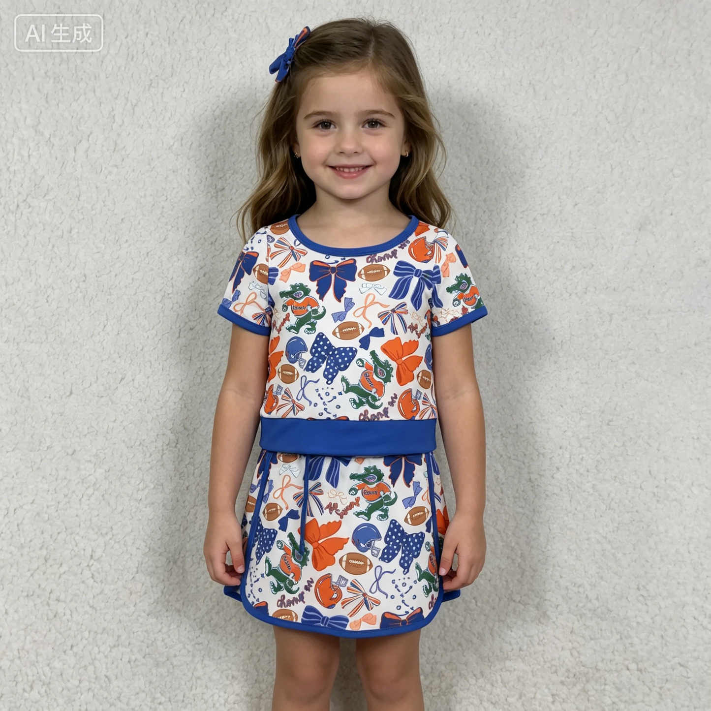 GSD3698 Yoga Football Item Crocodile Bows Purple Sleeveless Skorts Girls Set