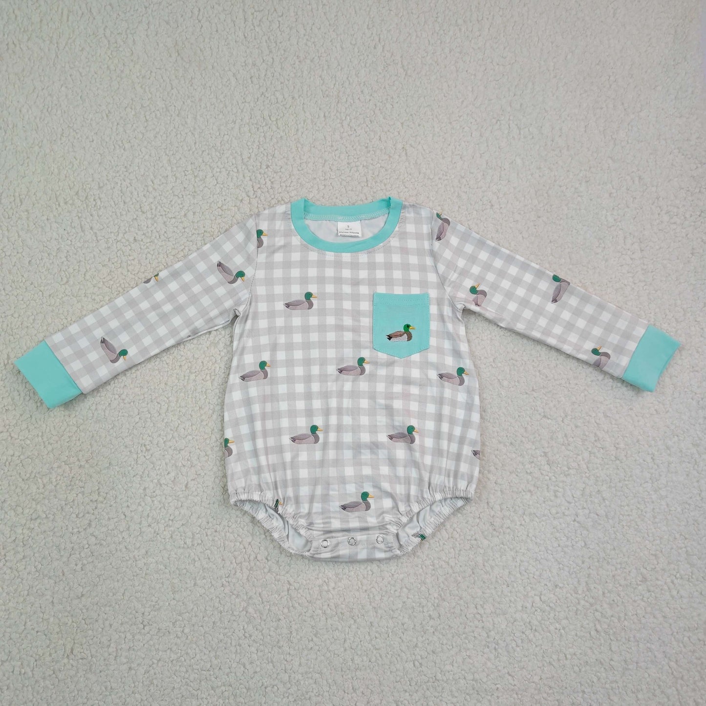 LR3000 Hunting Mallard Duck Checkered Long Sleeve Boys Romper