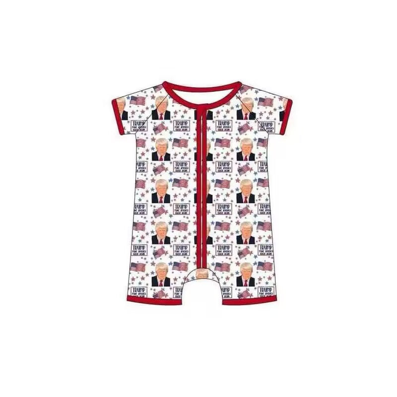 custom Trump flag red short sleeve zipper boys romper