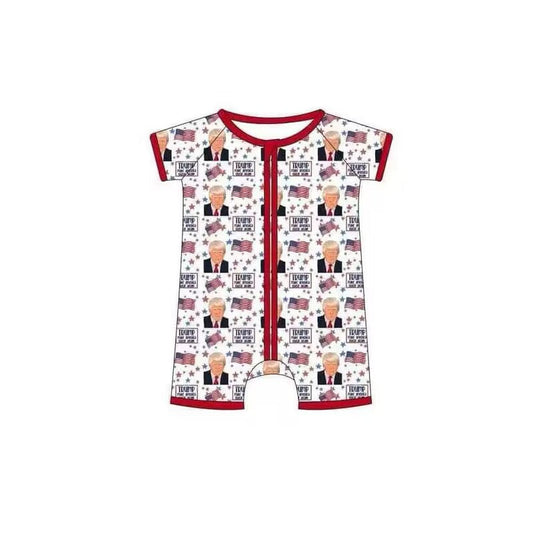 custom Trump flag red short sleeve zipper boys romper