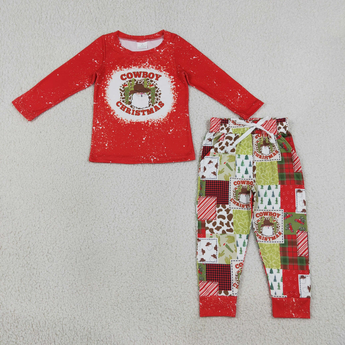 BLP0375 Cowboy Christmas Santa Claus red long sleeve boys set