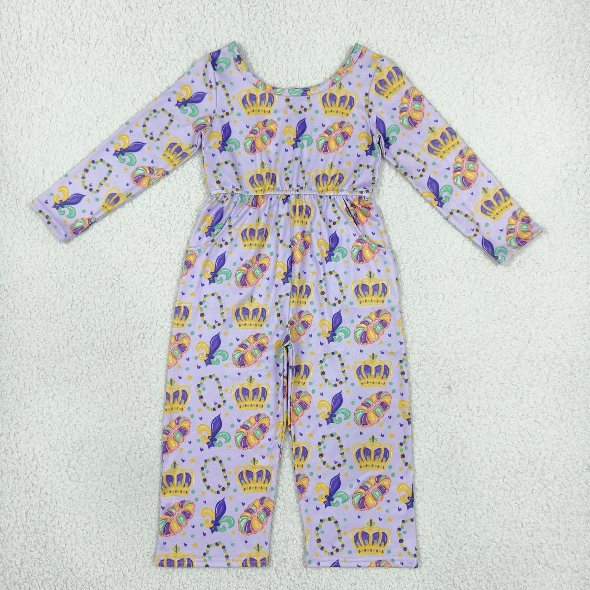 LR3339 Mardi Gras Purple Long Sleeve Girls Jumpsuits
