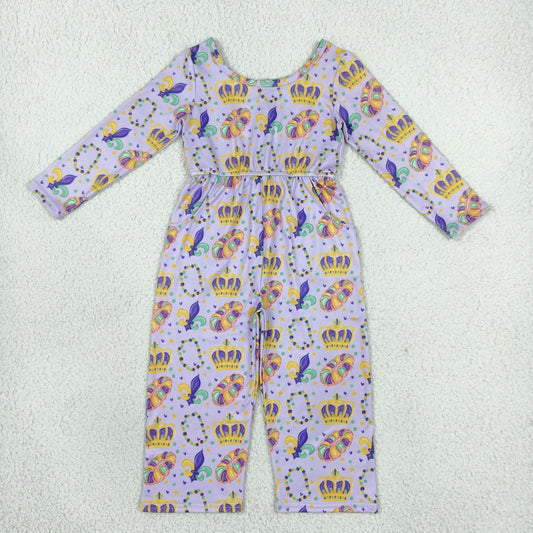 LR3339 Mardi Gras Purple Long Sleeve Girls Jumpsuits