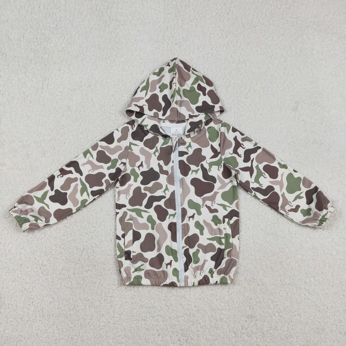 BT1343 hunting mallard duck dog camo zipper hoodie long sleeve boys coat