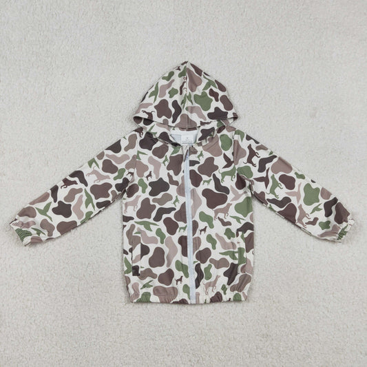 BT1343 hunting mallard duck dog camo zipper hoodie long sleeve boys coat