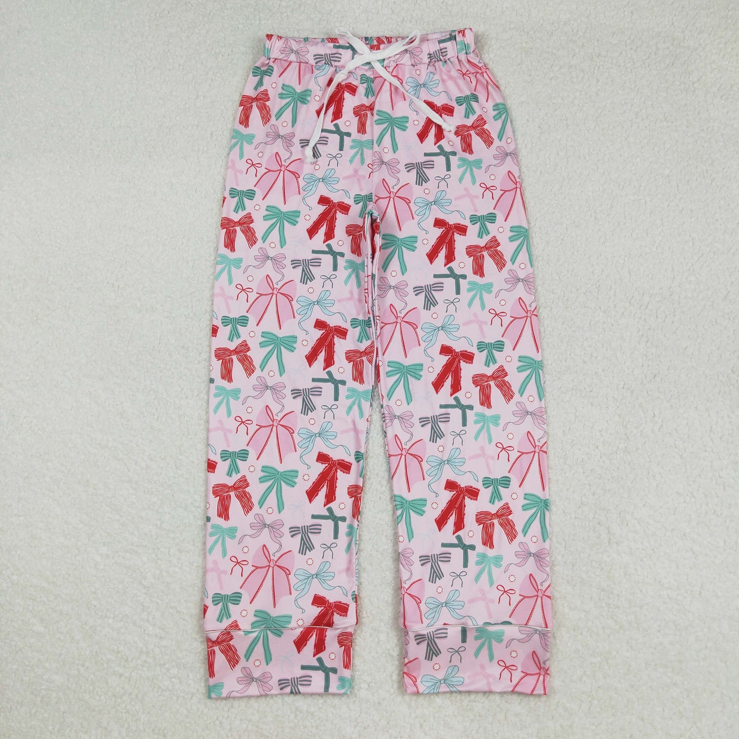 P0766 red green bows pink adult woman pants