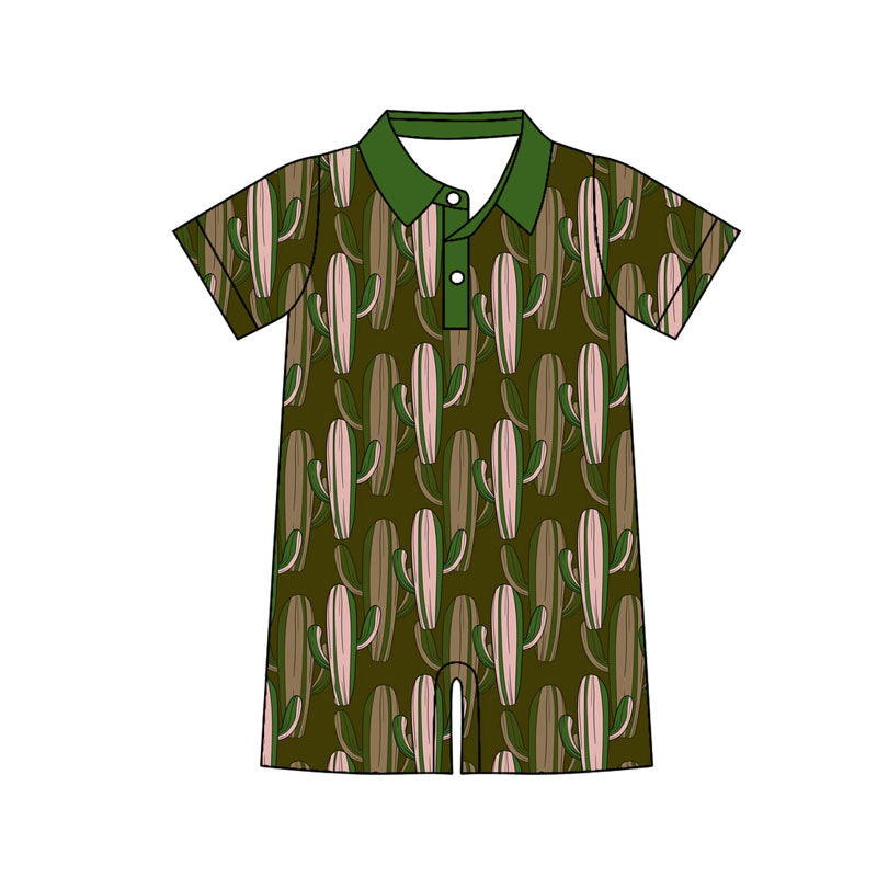 custom moq 5 Western cowboy cactus short sleeve boys romper