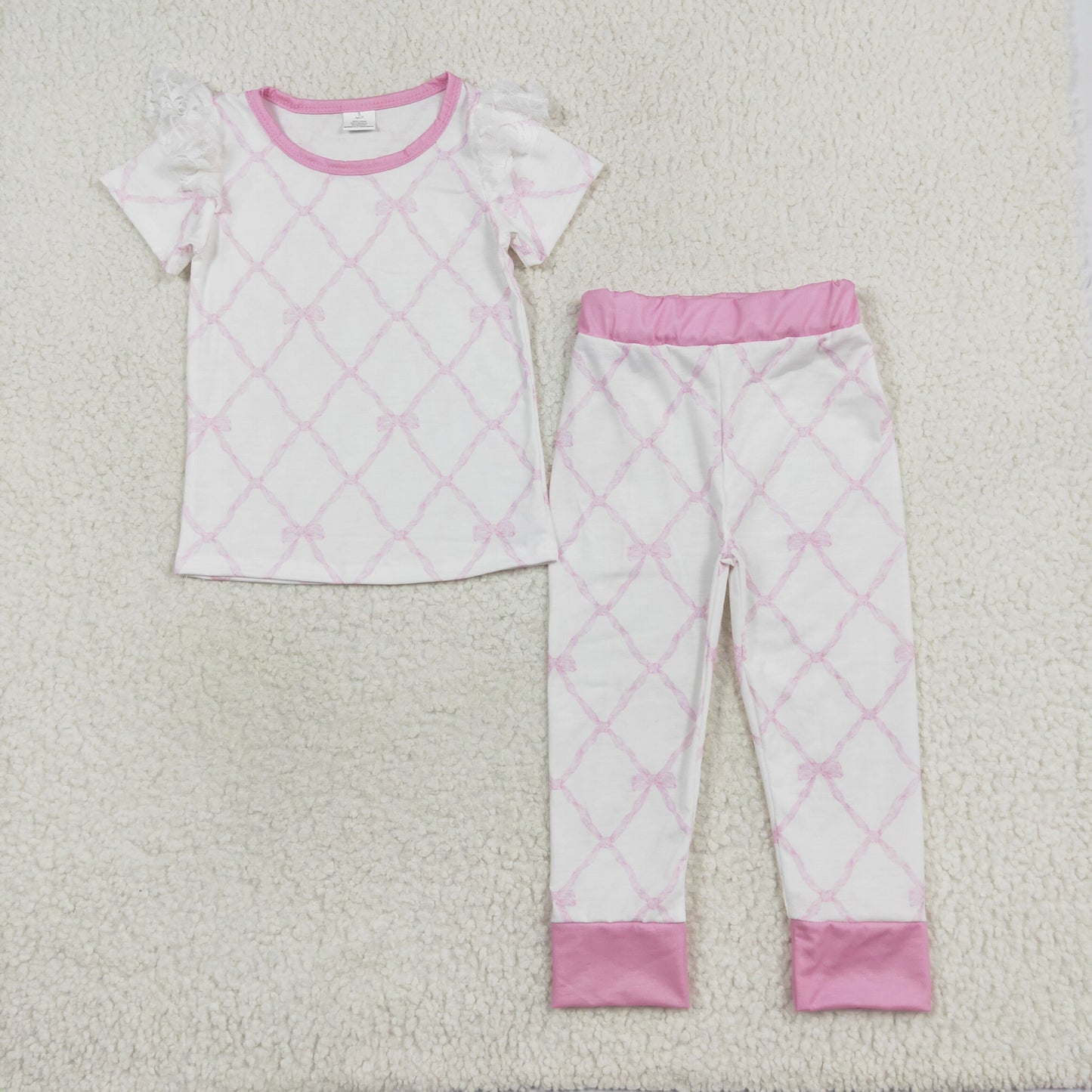 GSPO1517 bamboo pink bows short sleeve pants girls pajamas