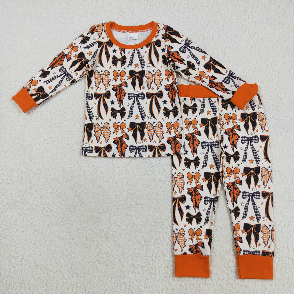 GLP2573 Halloween black orange bows long sleeve pants girls pajamas
