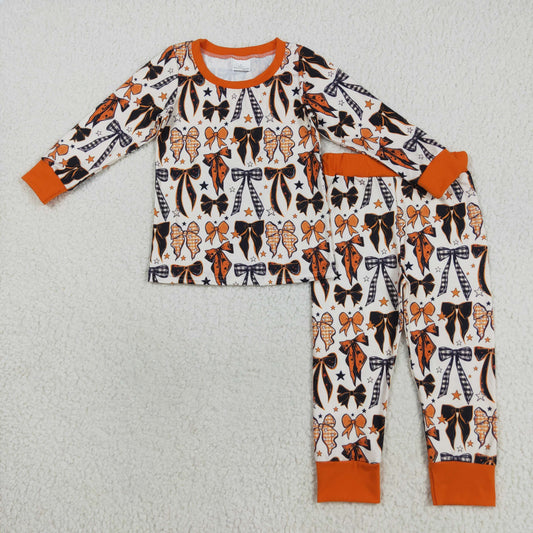 GLP2573 Halloween black orange bows long sleeve pants girls pajamas