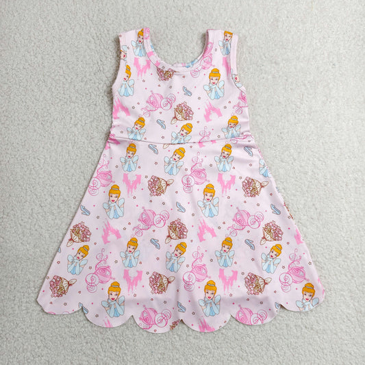 GSD2489 yoga cartoon princess castle sleeveless with shorts girls dress