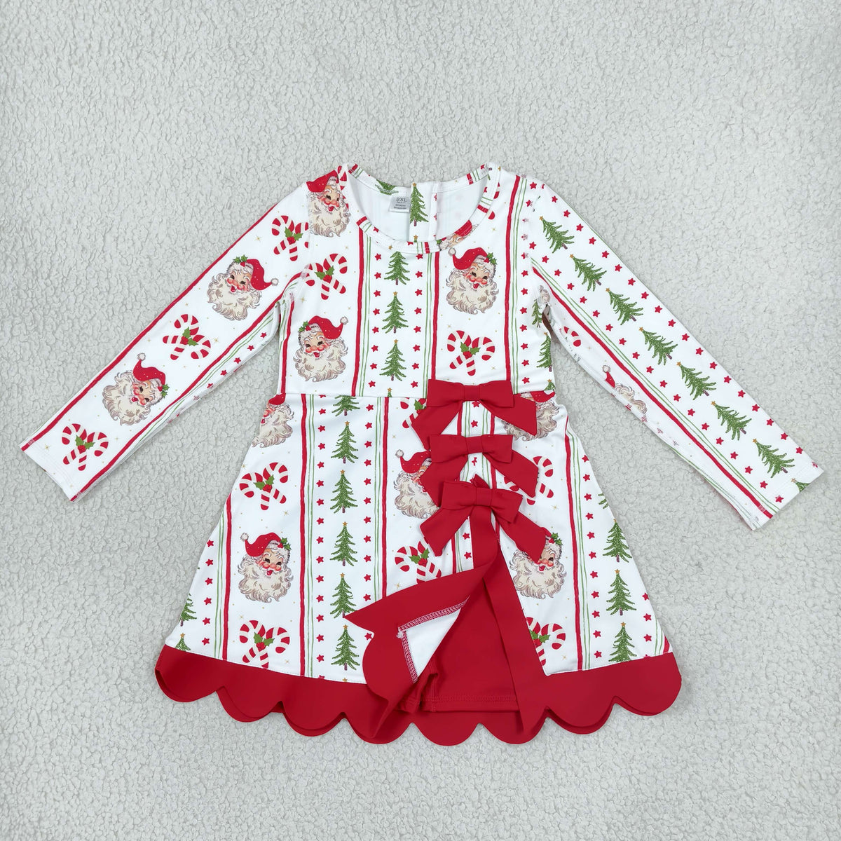 GLD1650 Yoga Christmas Santa Bows Pink Long Sleeve Girls Dress
