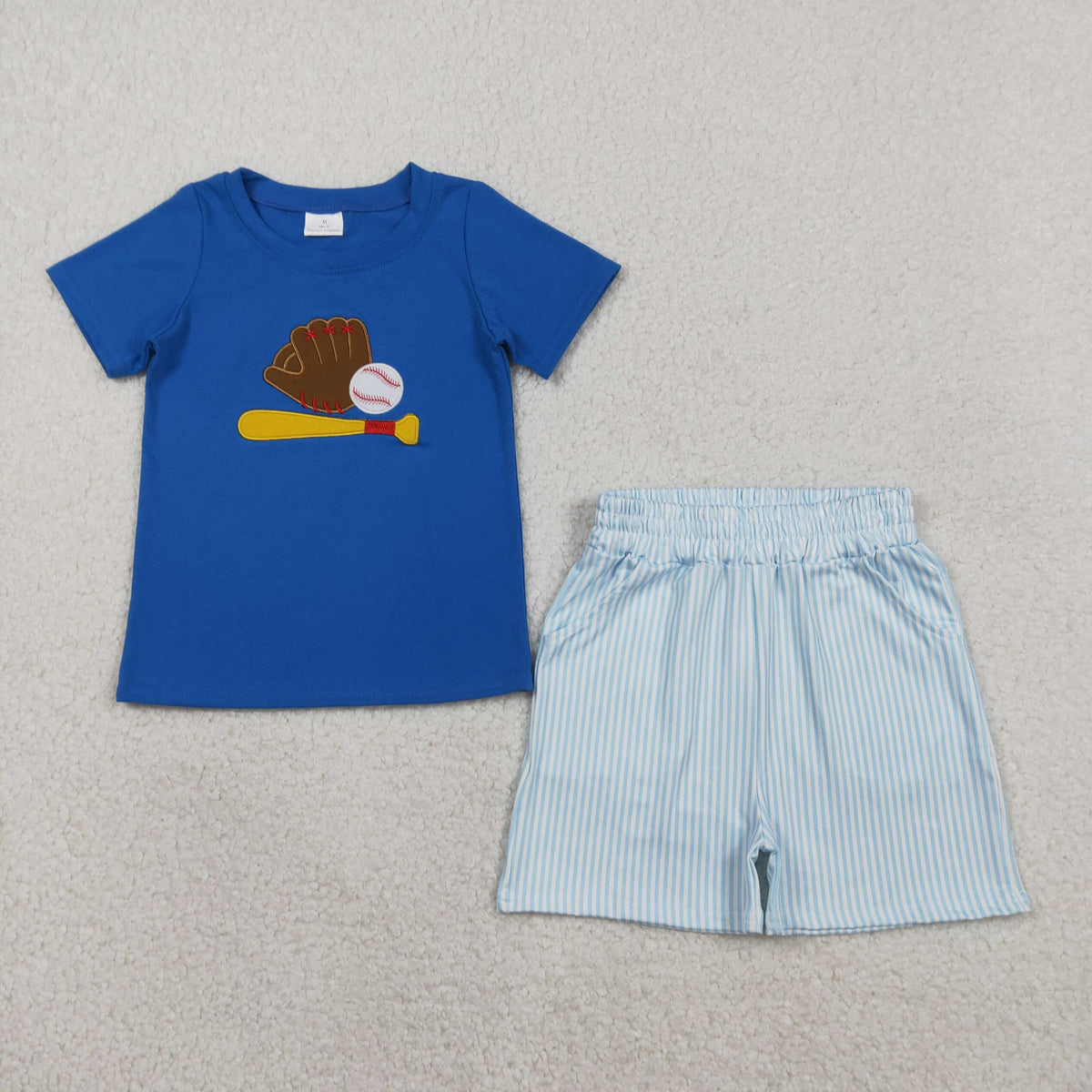 Embroidery BSSO1670 Baseball Blue Short Sleeve Shorts Boys Set