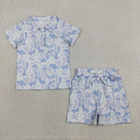BSSO2036 Blue Camo Short Sleeve Shorts Boys Set