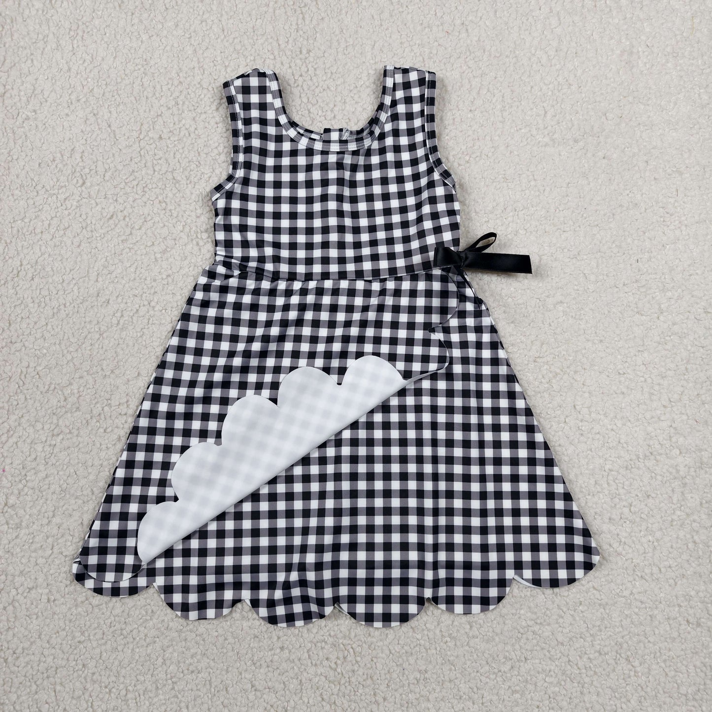 GSD3777 Yoga Black Checkered Sleeveless Skorts Girls Dress