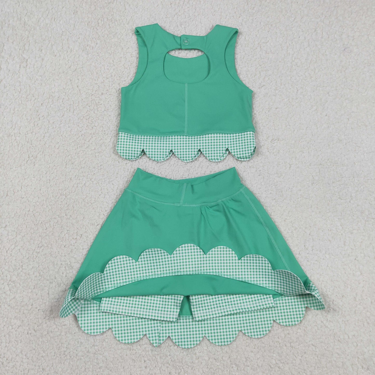 GSD3320 Yoga Scallop Solid Color Pink Sleeveless Bows Skorts Girls Set