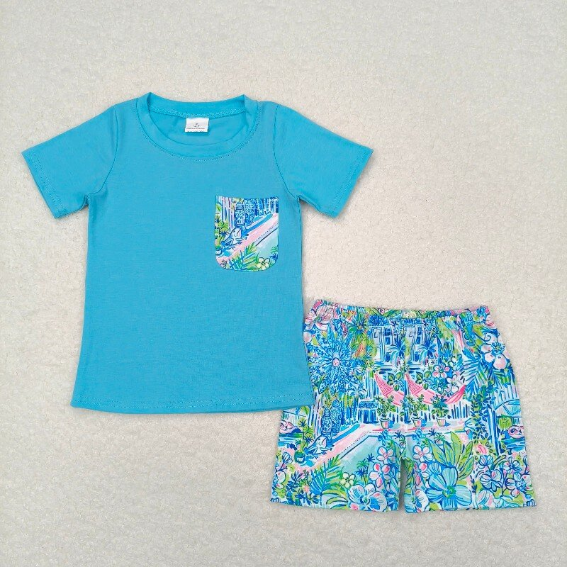 Blue flowers print RTS sibling clothes