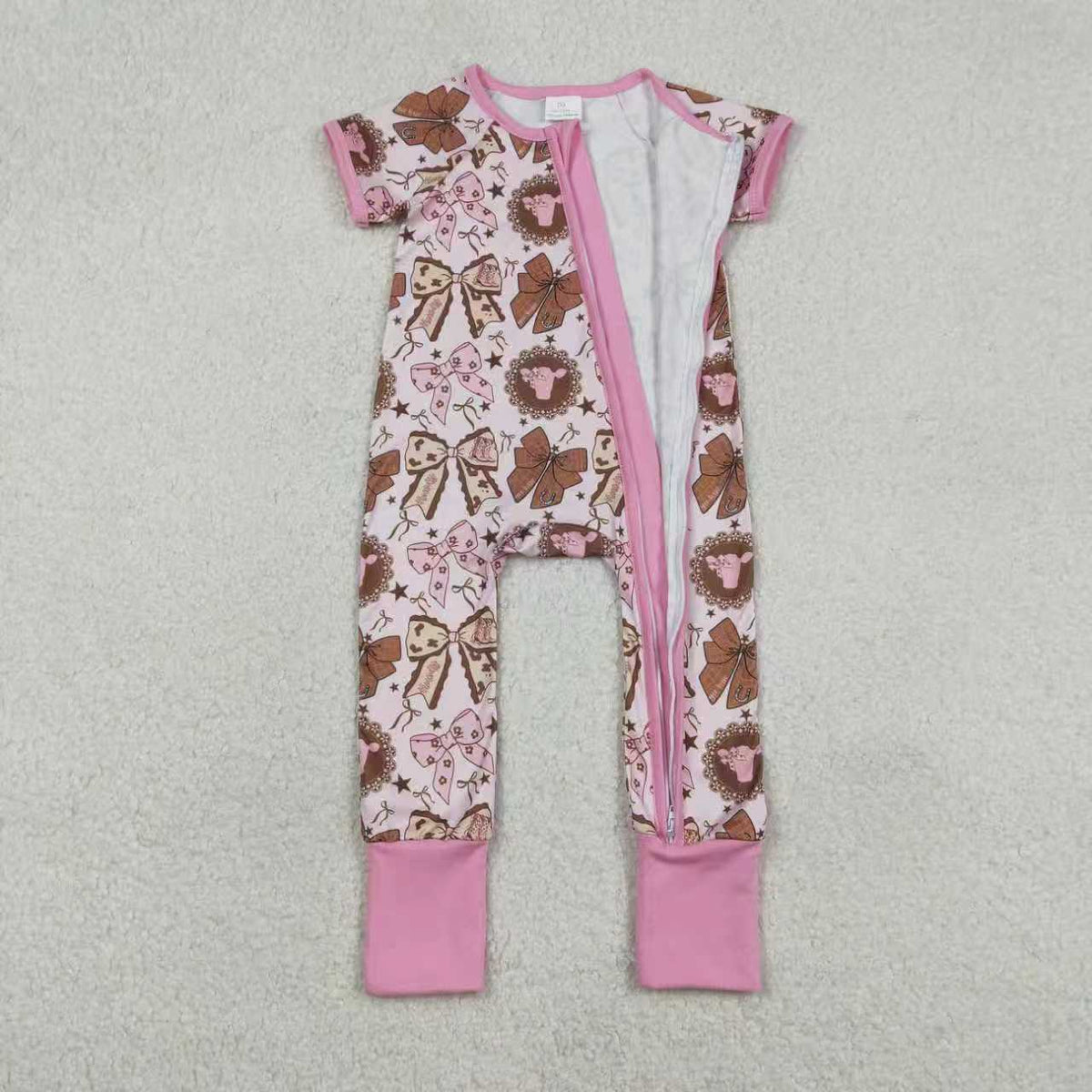 Western Pink Cow Bows Sibling Clothes RTS
