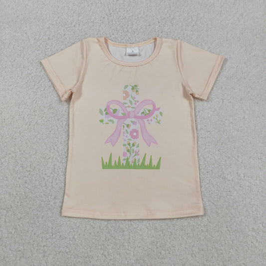 GT1397 Easter cross bows short sleeve girls top