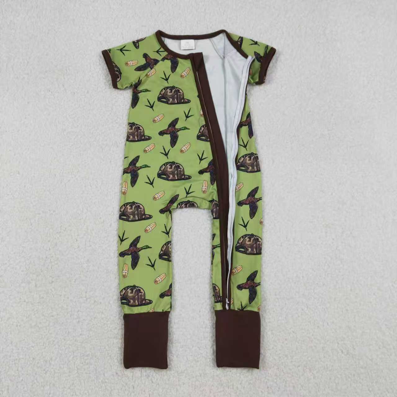 Hunting Camo Mallard Duck Green Romper/Pajamas RTS Sibling Clothes