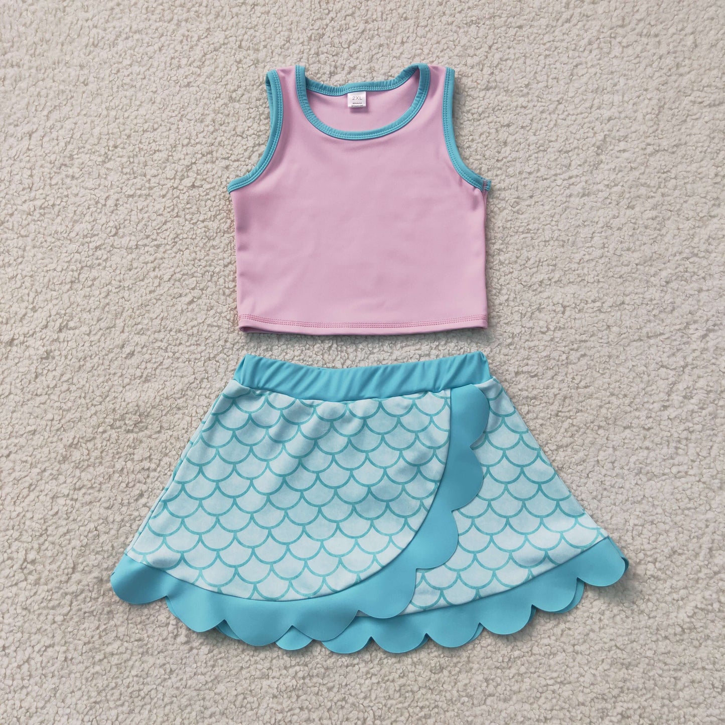 GSD4083 Yoga Cartoon Princess Pink Sleeveless Skorts Girls Set