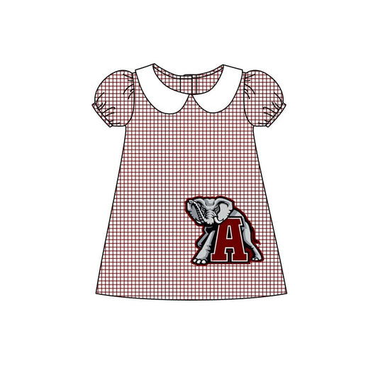 custom style football team Alabama elephant maroon checkered short sleeve girls dress