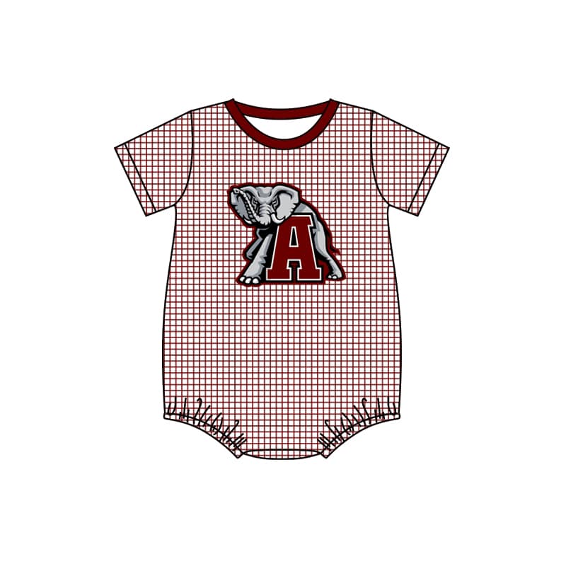 custom style football team Alabama elephant maroon checkered short sleeve boys romper