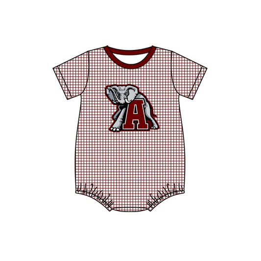 custom style football team Alabama elephant maroon checkered short sleeve boys romper