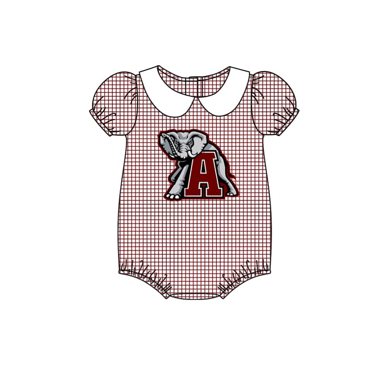 custom style football team Alabama elephant maroon checkered short sleeve girls romper