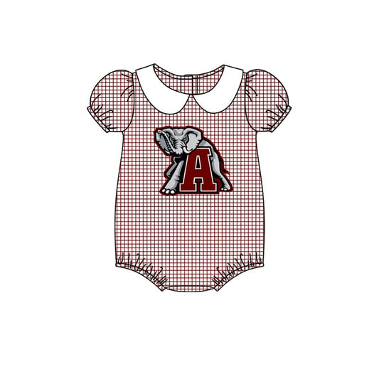 custom style football team Alabama elephant maroon checkered short sleeve girls romper