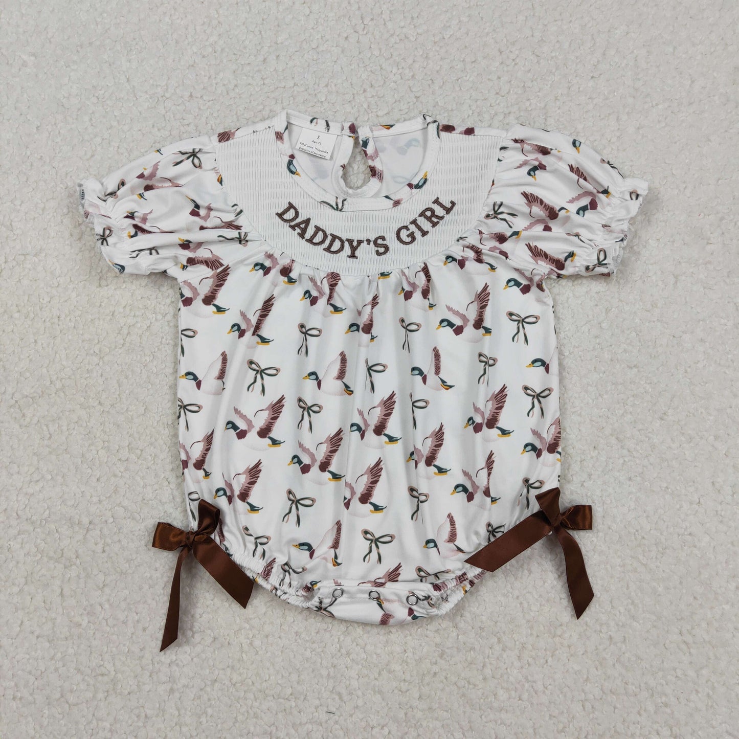 Embroidery Smocked SR3346 daddy's girl mallard duck short sleeve girls romper