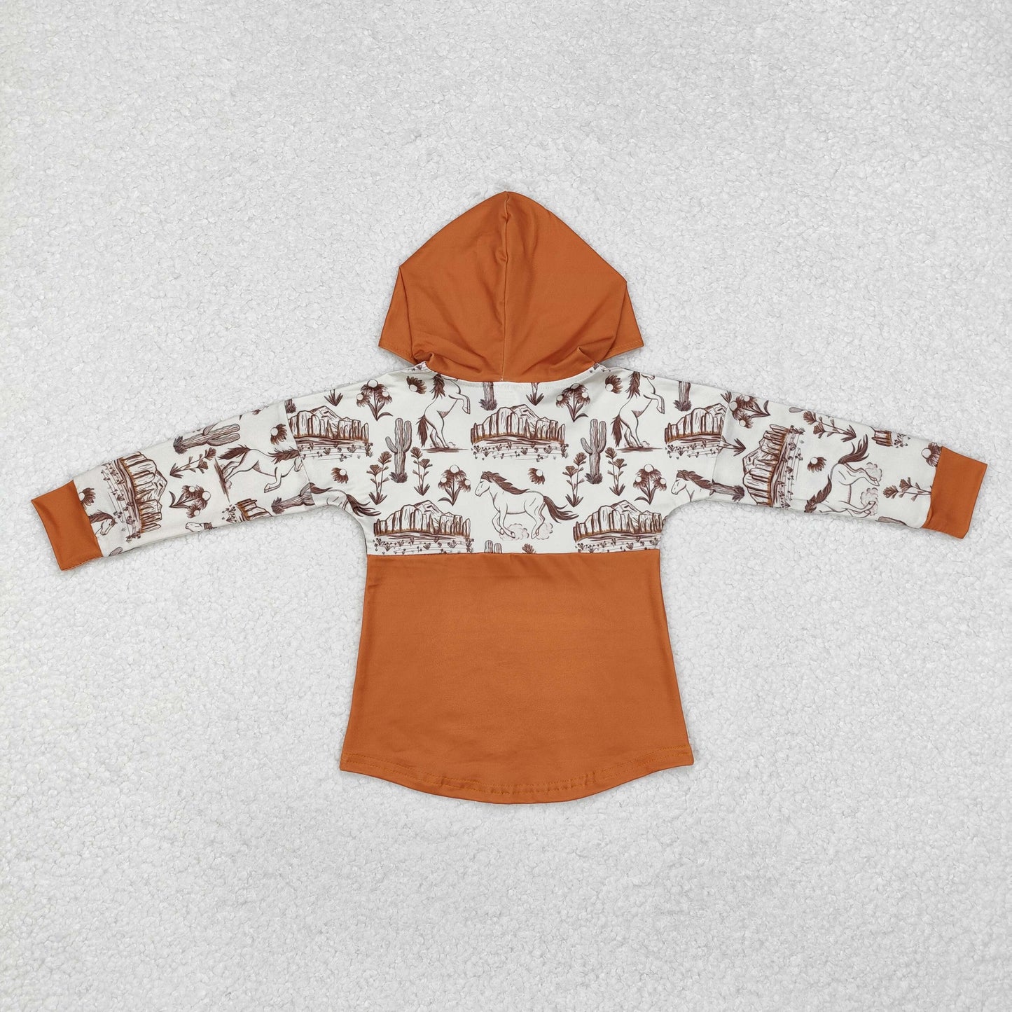 BT0750 Western horse cactus brown long sleeve boys hoodie top