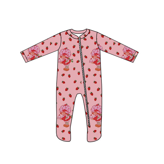 custom style strawberry girl 1 pink long sleeve zipper girls romper