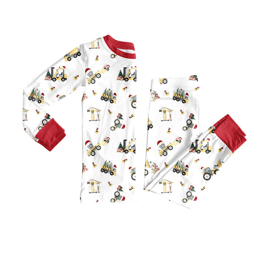 Custom moq 20 bamboo Christmas construction truck long sleeve pants boys pajamas