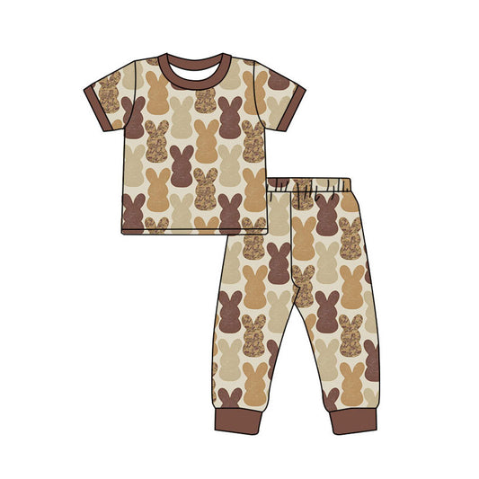 custom moq 5 Easter bunny rabbit khaki short sleeve pants boys pajamas