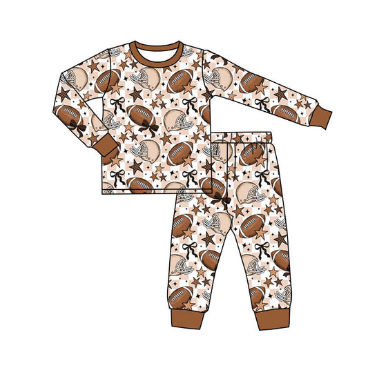custom moq 5 football bows star brown long sleeve girls girls pajamas