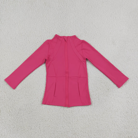 GT1802 Yoga Hot Pink Pocket Zipper Long Sleeve Girls Top